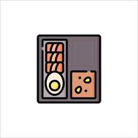A lunch box with food and an egg vector