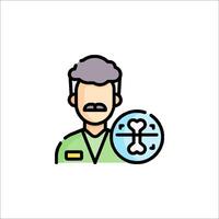 A man with a mustache holding a globe icon vector