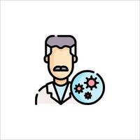 A man with a mustache holding a globe icon vector