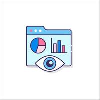 An eye looking at a computer screen with a graph and bar chart vector