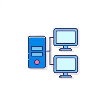 un computadora con dos monitores y un teclado vector