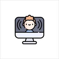 A man is sitting in front of a computer monitor vector
