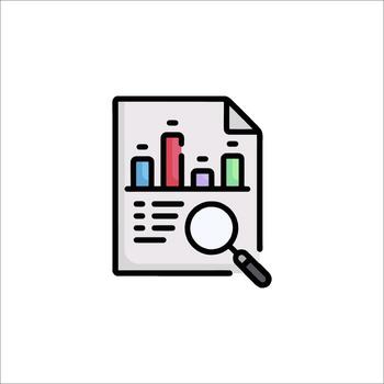 A magnifying glass and a document with graphs on it vector