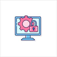 A computer screen with a padlock and gears vector