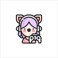 Girl with headphones and a controller icon vector
