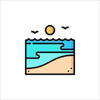 A beach with waves and a sun in the background vector