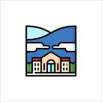 A building with a mountain in the background vector