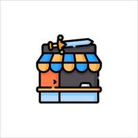 A shop with a sword on top of it vector