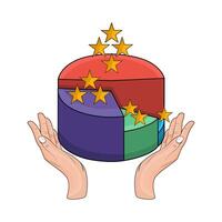 illustration of pie chart on hand vector