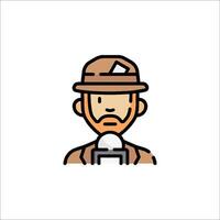 A man in a hat holding a microphone icon vector