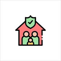 A family is in a house with a shield icon vector