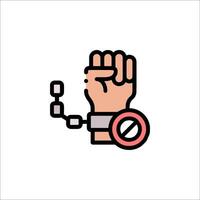 Hand in handcuffs with a red circle and a no sign vector