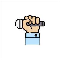 A hand holding a microphone icon vector