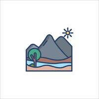 A mountain landscape with a river and trees vector