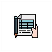 A hand holding a paper with a pencil on top vector