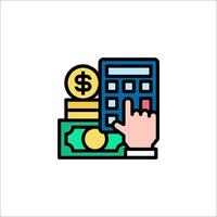 A hand is using a calculator to count money vector