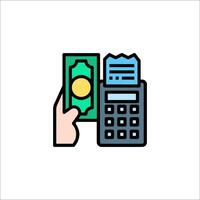 A hand holding a money and a calculator icon vector