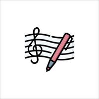 A musical note and a pen on a white background vector