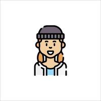 A girl in a beanie is shown in a line style vector