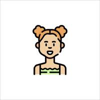 A girl with a ponytail is shown in a flat line icon vector