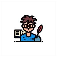 A man with glasses and a pen is holding a book vector