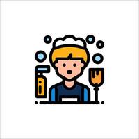 A man with a hat and a broom icon vector