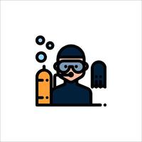 A man in a diving suit and mask is holding a scuba mask vector