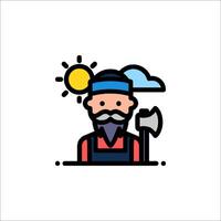 A man with a beard and hat is holding an axe vector