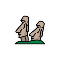 Two moai statues in the grass with a green background vector