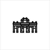 A black and white image of a building with a clock on it vector