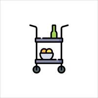 A bar cart with a bottle and a bowl on it vector