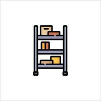 A shelf with boxes and other items on it vector