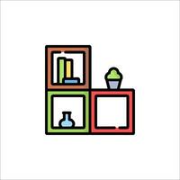 A colorful shelf with books and a plant vector