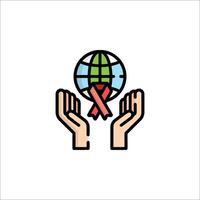 Hands holding a globe with a red ribbon on it vector