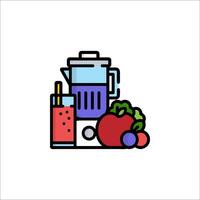 A blender and fruit are shown in a line drawing vector