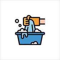 A hand washing a bowl with soap and water vector