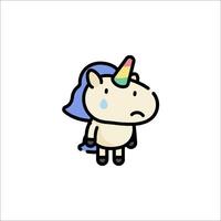 A cartoon unicorn with a sad face vector