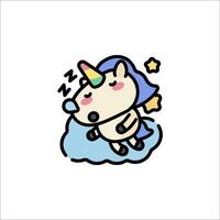 A cartoon unicorn sleeping on a cloud vector