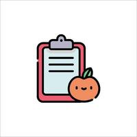 A clipboard with an orange on it and a note vector