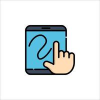 A hand pointing at a tablet with a finger on it vector