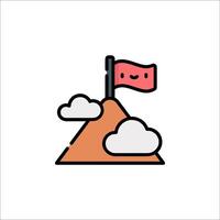 A cartoon flag on top of a mountain with clouds vector