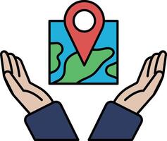 A hand is holding a globe with a red and green pin on it vector