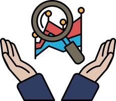 A hand holding a magnifying glass over a graph vector