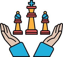 Three chess pieces are held up by two hands vector
