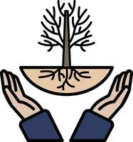 A tree is surrounded by two hands, symbolizing protection and care vector