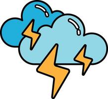 A cartoon drawing of two clouds with lightning bolts between them vector