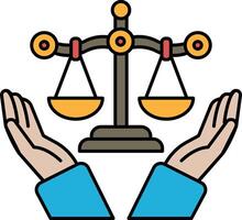 A cartoon image of two hands holding a scale vector