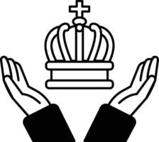 A crown is being held by two hands, symbolizing protection and authority vector