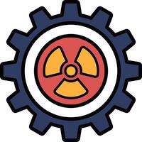 A graphic of a gear with a red and yellow radioactive symbol in the middle vector
