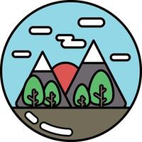 A mountain range with a red sun in the sky vector